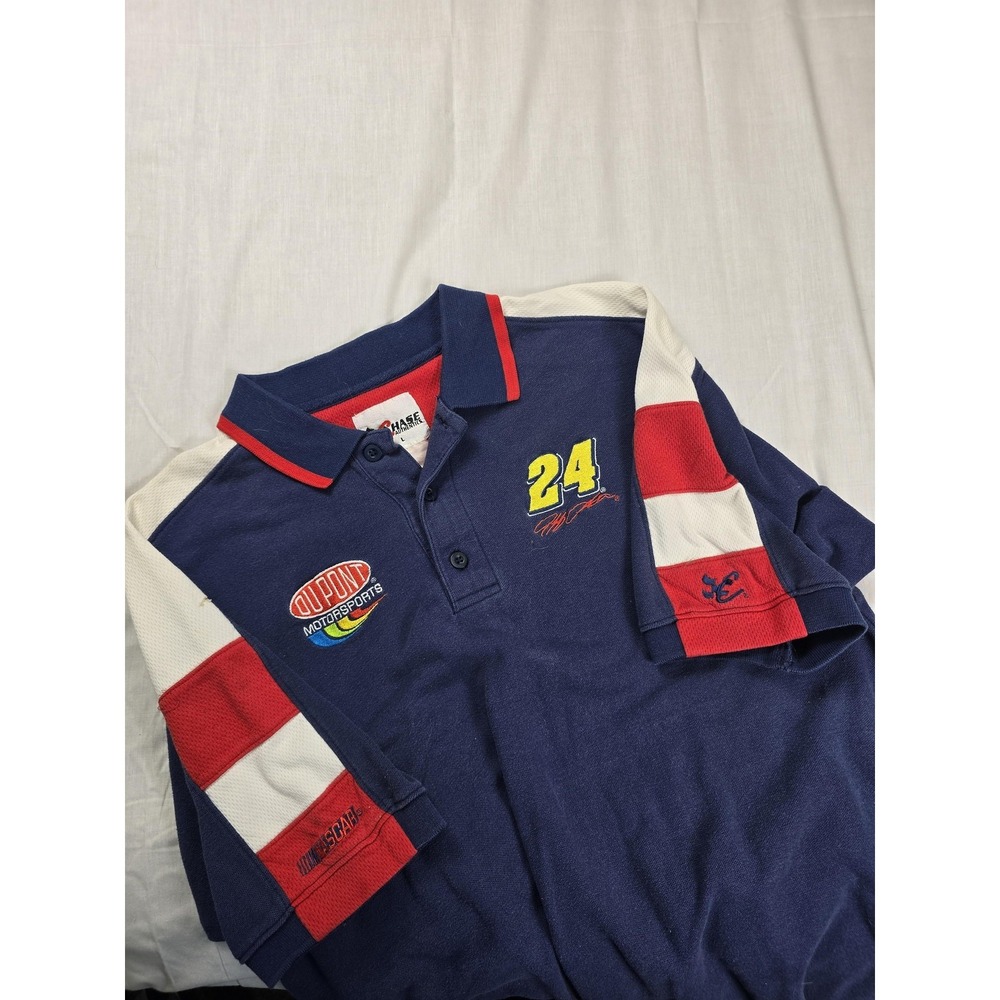 Vintage Jeff Gordon Shirt Mens Large Blue Dupont NASCAR‎ Racing Polo Chase 90s